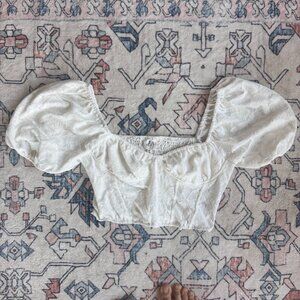 DRA Women's White Lace Puff Sleeve Crop Top - size Medium